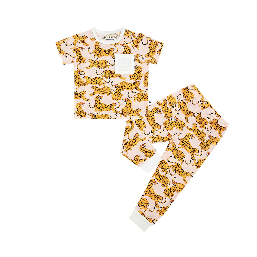 Short Sleeves Kids PJ Set, Cheetah