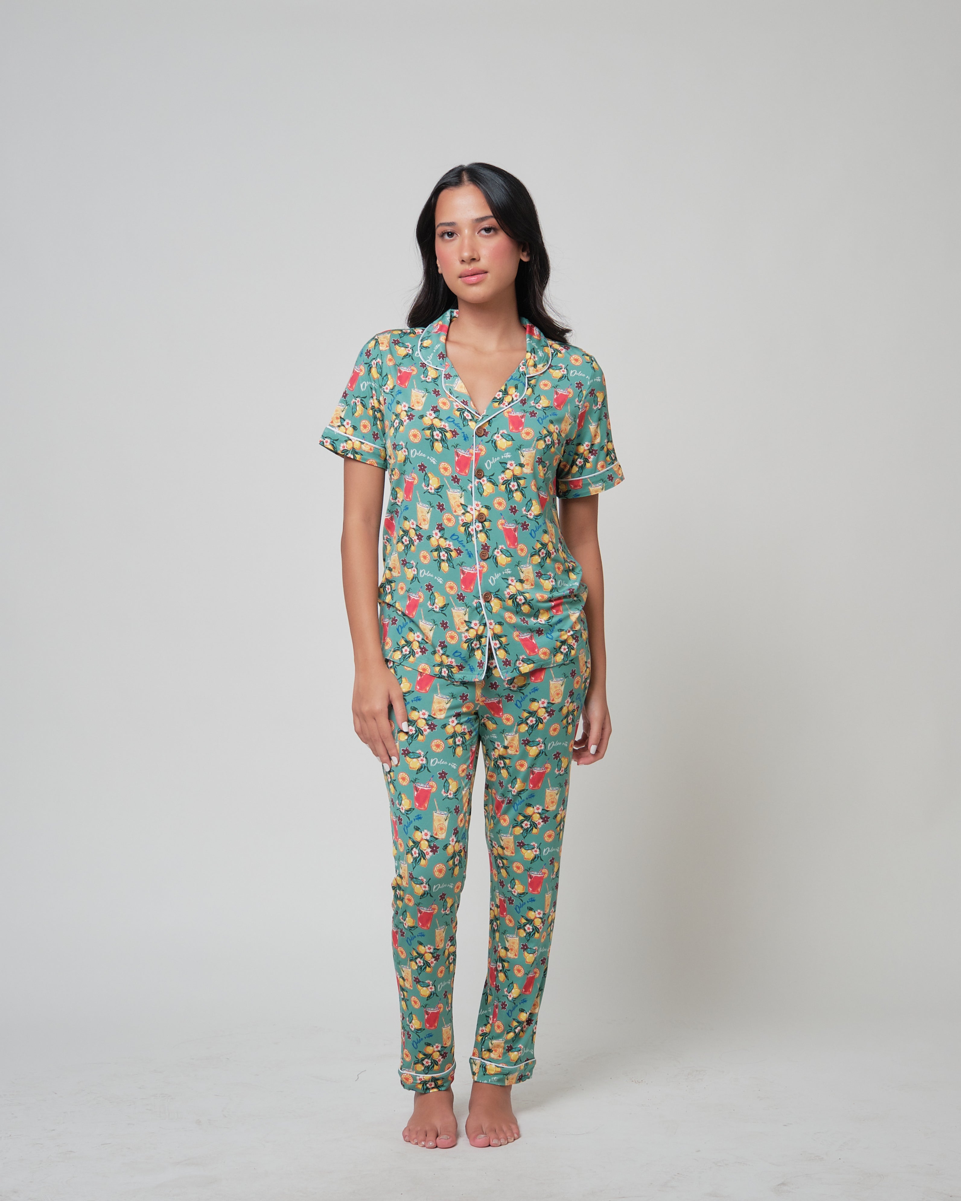 Unisex Short Sleeves Button Down PJ Set, La Dolce Vita