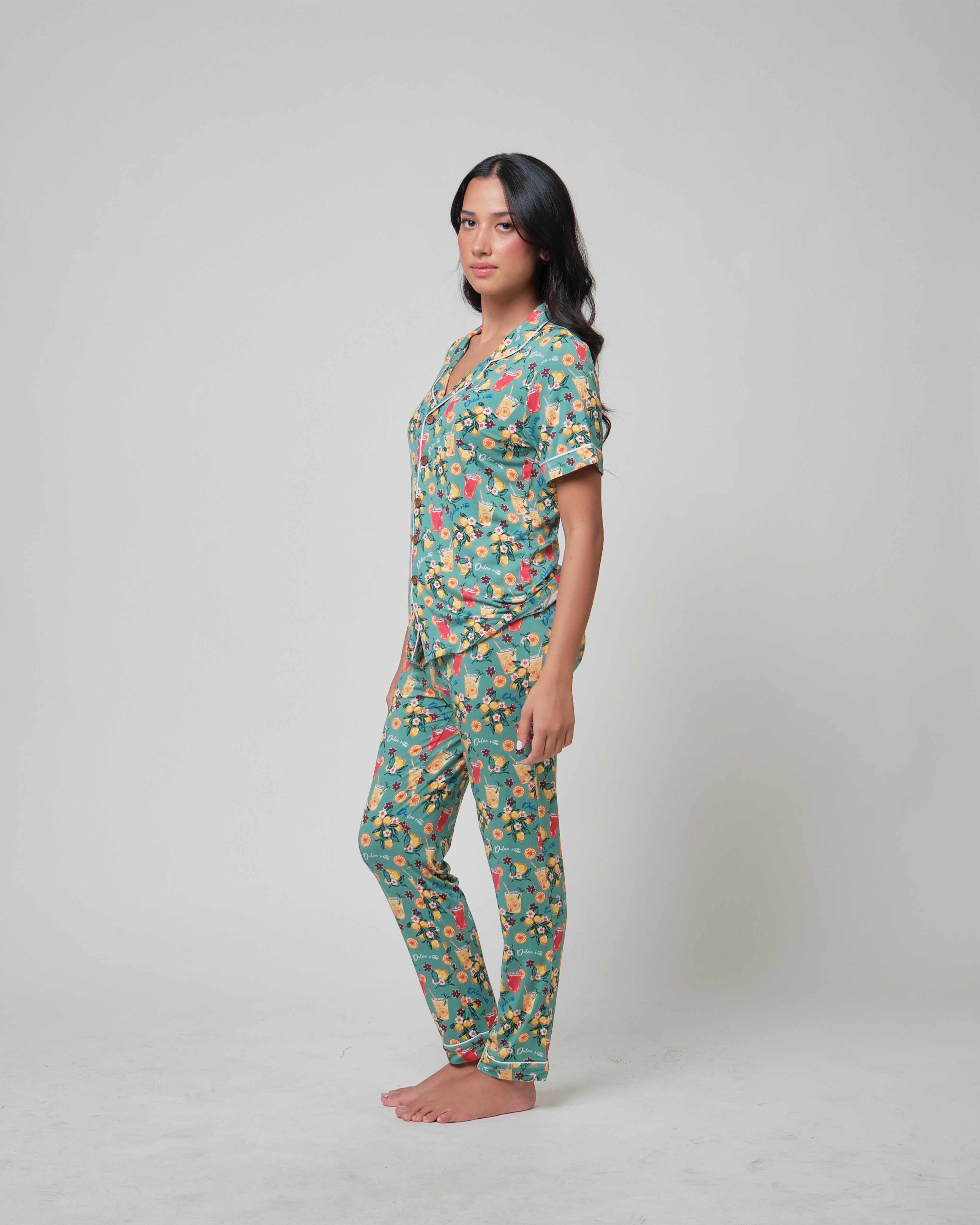 Unisex Short Sleeves Button Down PJ Set, La Dolce Vita