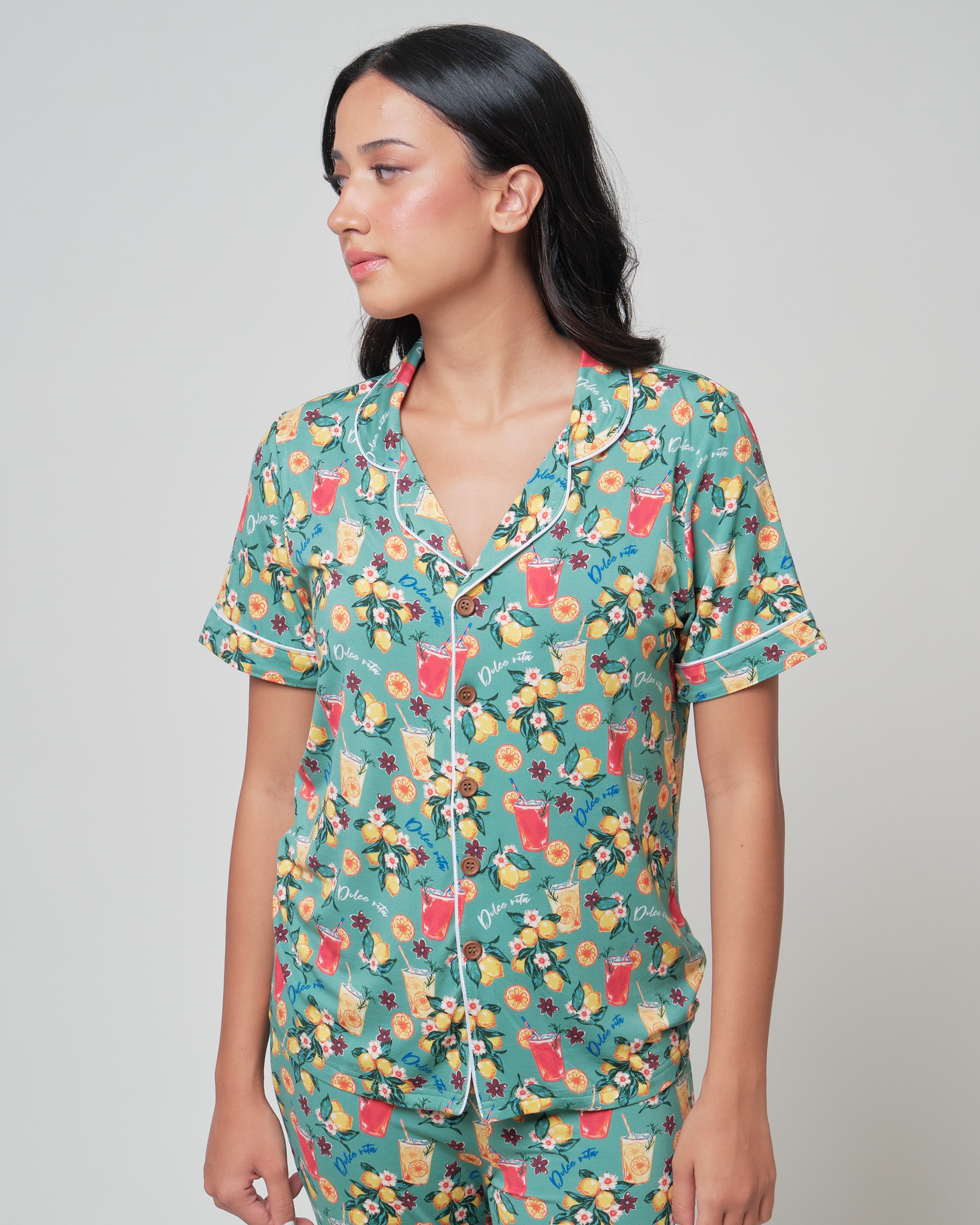 Unisex Short Sleeves Button Down PJ Set, La Dolce Vita