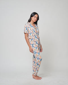 Unisex Short Sleeves ( Button Down) Adult Pjs Pants Set, Yacht