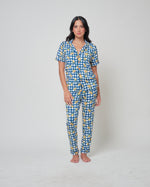Load image into Gallery viewer, Unisex Short Sleeves ( Button Down) Adult Pjs Pants Set, Limone
