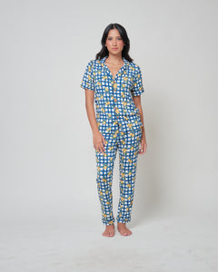 Unisex Short Sleeves ( Button Down) Adult Pjs Pants Set, Limone