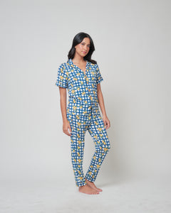Unisex Short Sleeves ( Button Down) Adult Pjs Pants Set, Limone