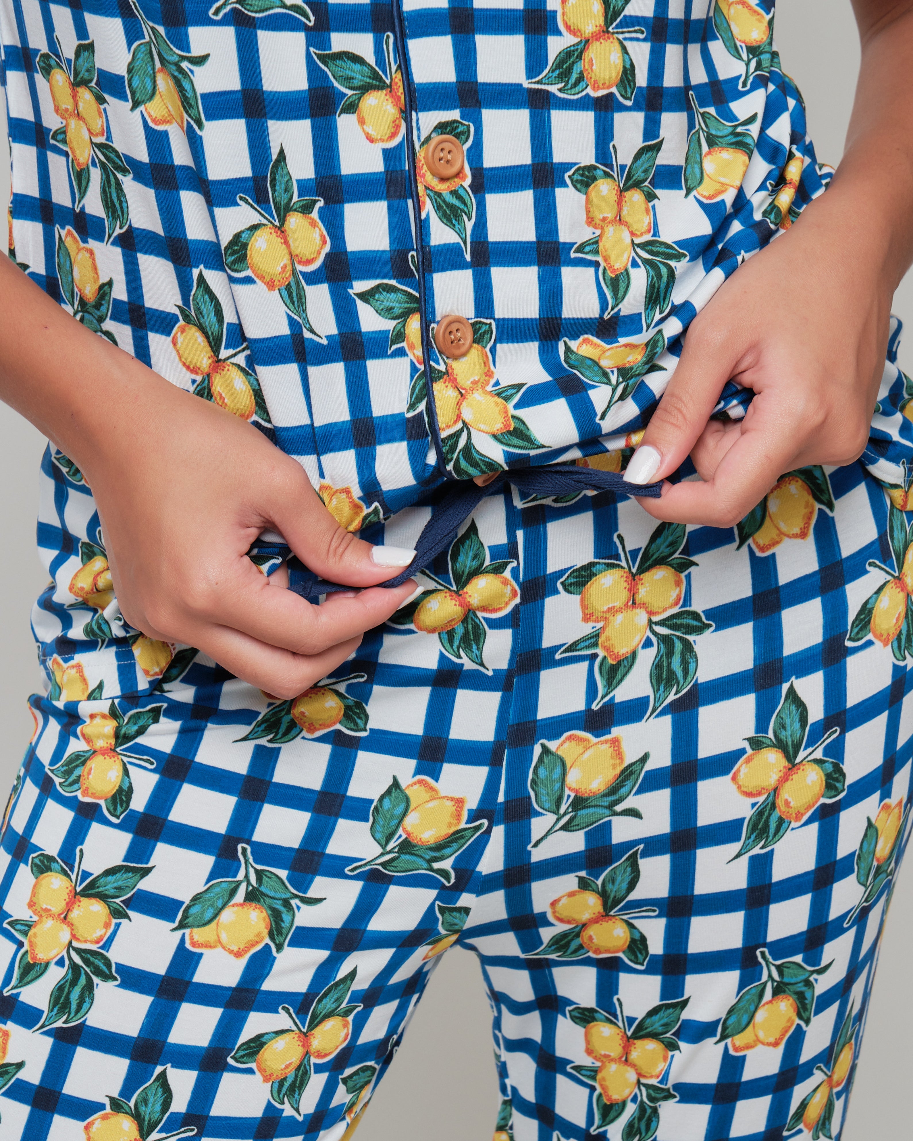 Unisex Short Sleeves ( Button Down) Adult Pjs Pants Set, Limone